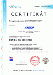 Certifikát ISO 9001 | Klikněte pro otevření dokumentu PDF